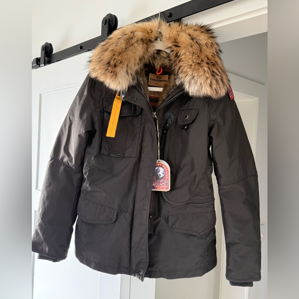 NWT! Parajumpers Denali Down and Genuine Fur Jacket in Bush Green